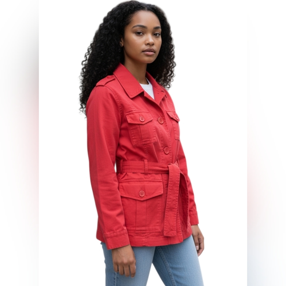 H&M Belted Cropped Trench Coat Jacket Red Size 4